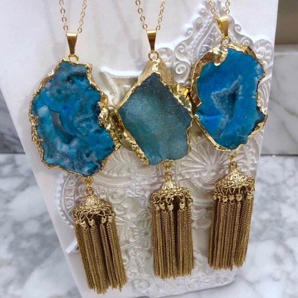 🆕Géode Druzy Tassel Necklace - Picture 3 of 5